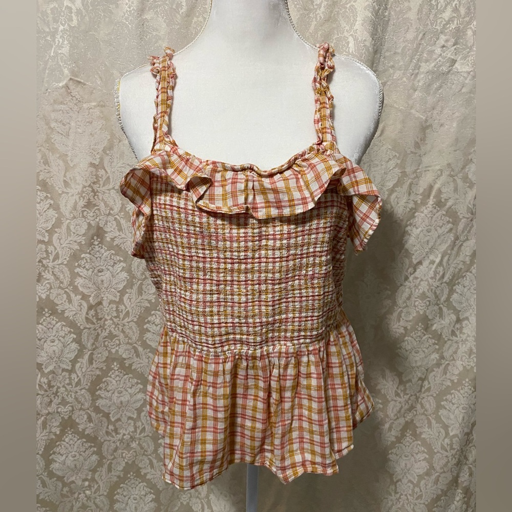 Gingham plaid smocked tank top